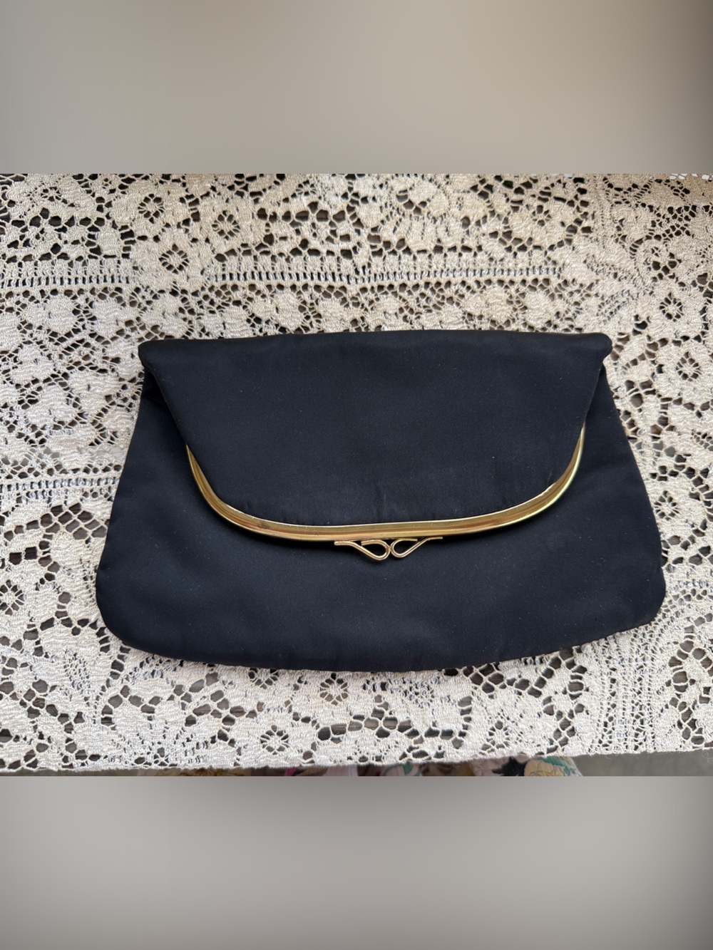 Vintage 1960s Black Fold Over Evening Clutch